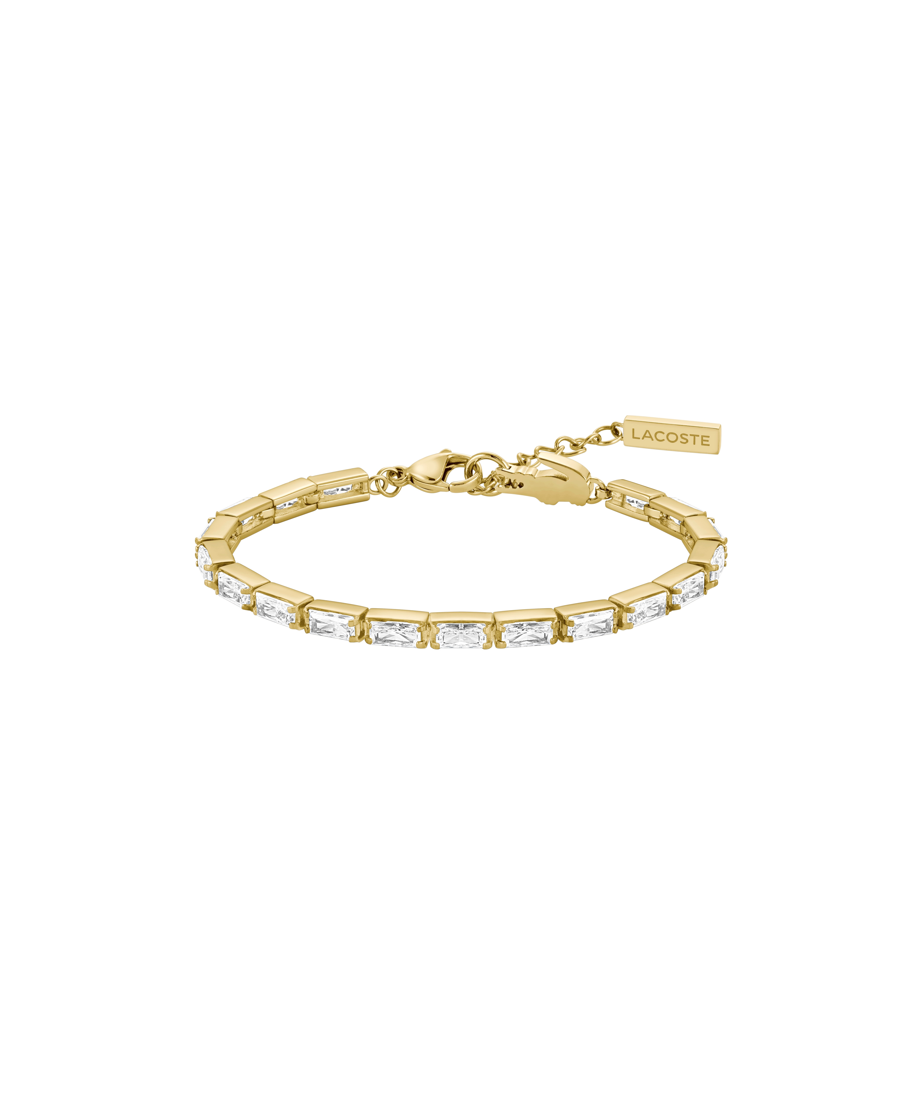 Tennisarmband LACOSTE "DUCHESS", gelbgoldfarben, kristallweiß, kristallweiß, Armbänder, Damen, 18cm, Edelstahl, mit Preciosa Crystal Image