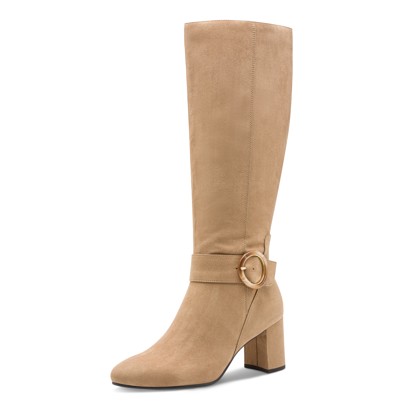 Stiefel MARCO TOZZI, Damen, Gr. 36, Normalschaft, beige, Textil, Veloursleder, unifarben, Schuhe, Blockabsatz, Businessstiefel, Langschaftstiefel mit Zierschnalle