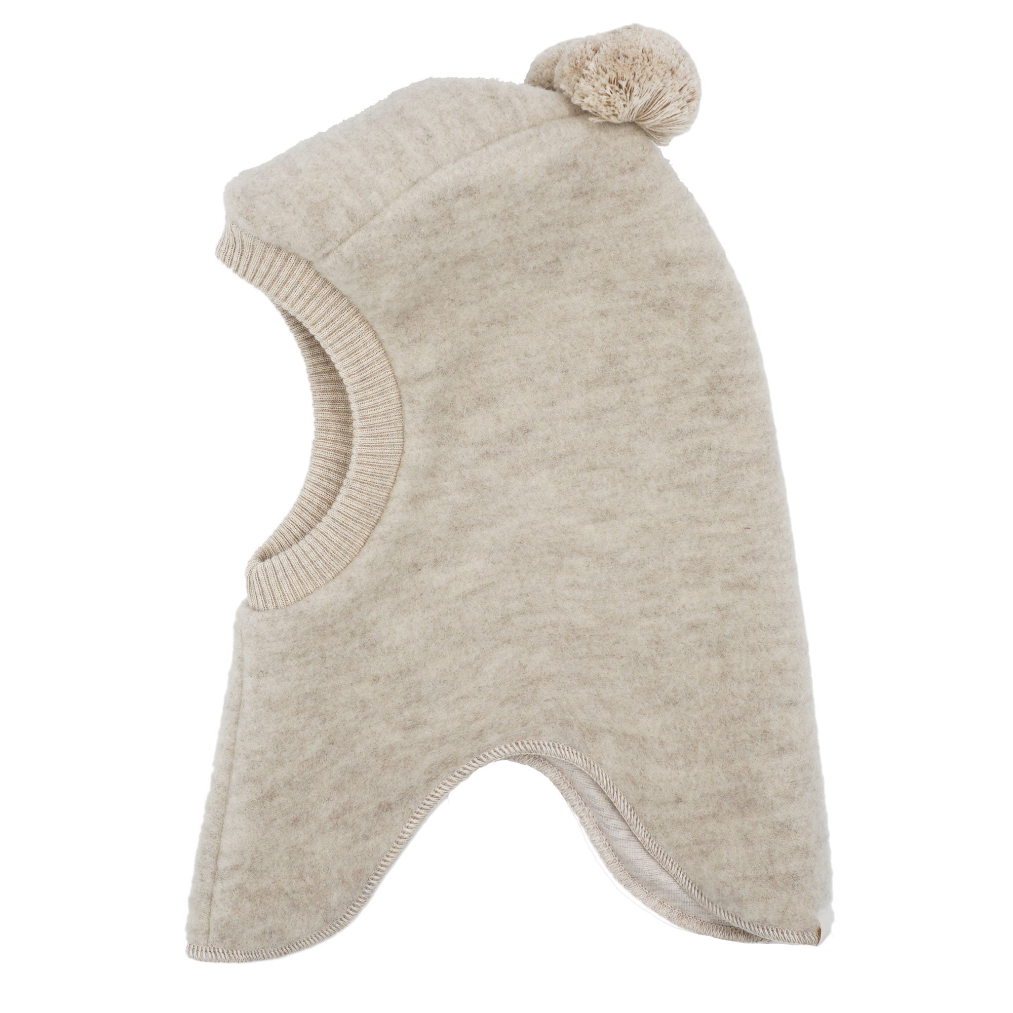 Schlupfmütze MAXIMO, Baby, Gr. 53, beige (düne), Fleece, Wolle, casual, Mützen, Wolle, gefüttert, mit zwei Bommeln, Rippstrickbünchen Image