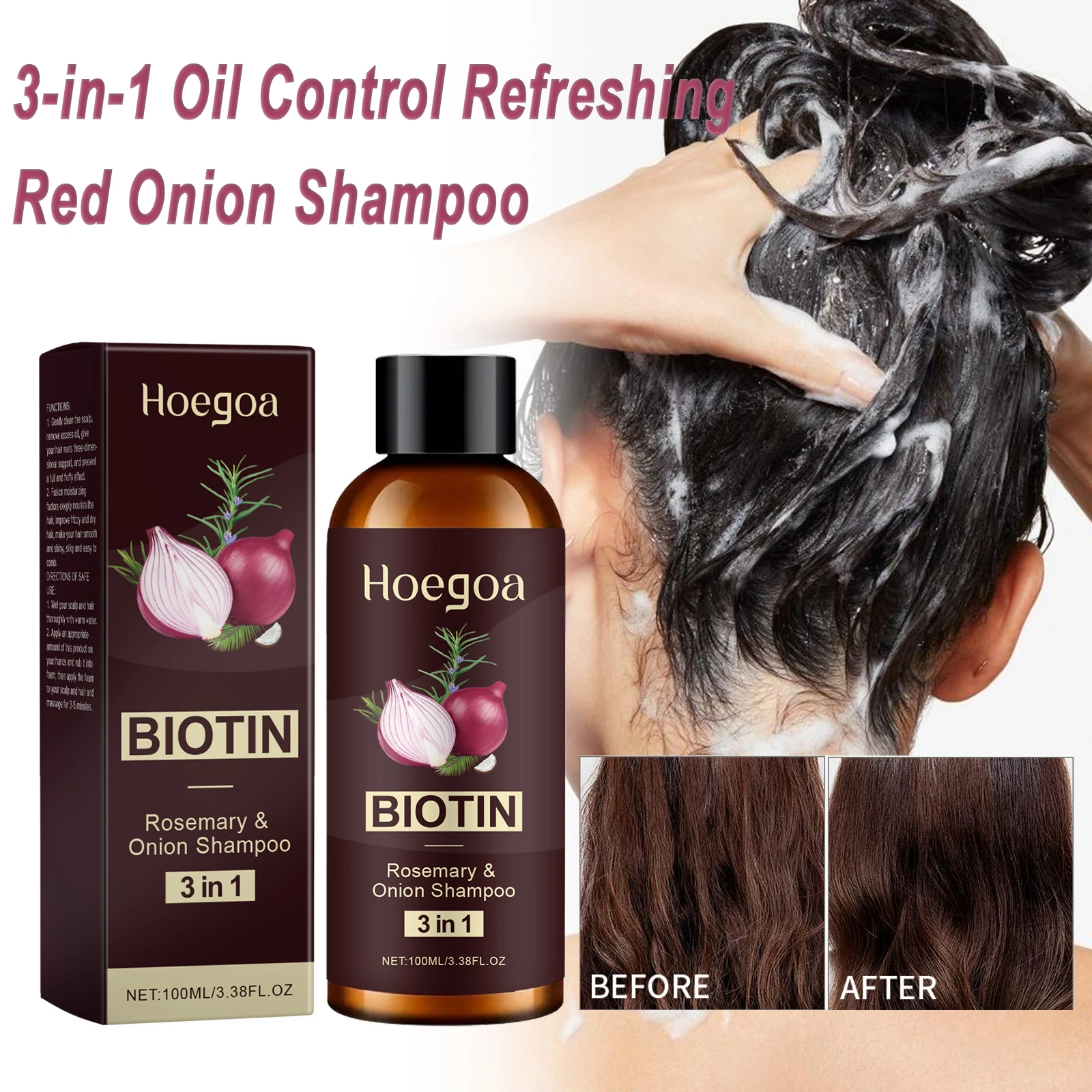 3-in-1 Red Onion Shampoo Black Seed Oil Hair Care Shampoo Hair Care Gentle Cleansing Nourish Scalp Refreshing Shampoo