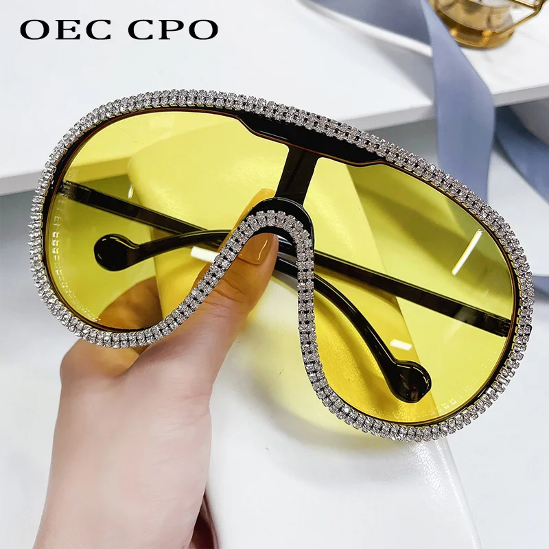 Übergroße One Piece Diamant Sonnenbrille Frauen Luxus Strass Brille Shades UV400 Sonnenbrille Weibliche Trend Sonnenschirm Brillen Image