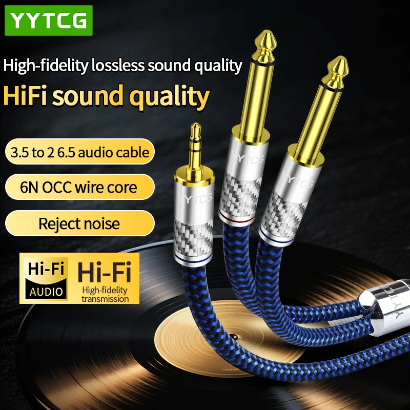 3,5 auf Doppel 6,5 mm Klinkenkabel 6N OCC 3,5 mm TRS auf 2 x 6,35 mm TS Mono Y Splitter Audiokabel für Verstärker Telefon iPod Laptop Image