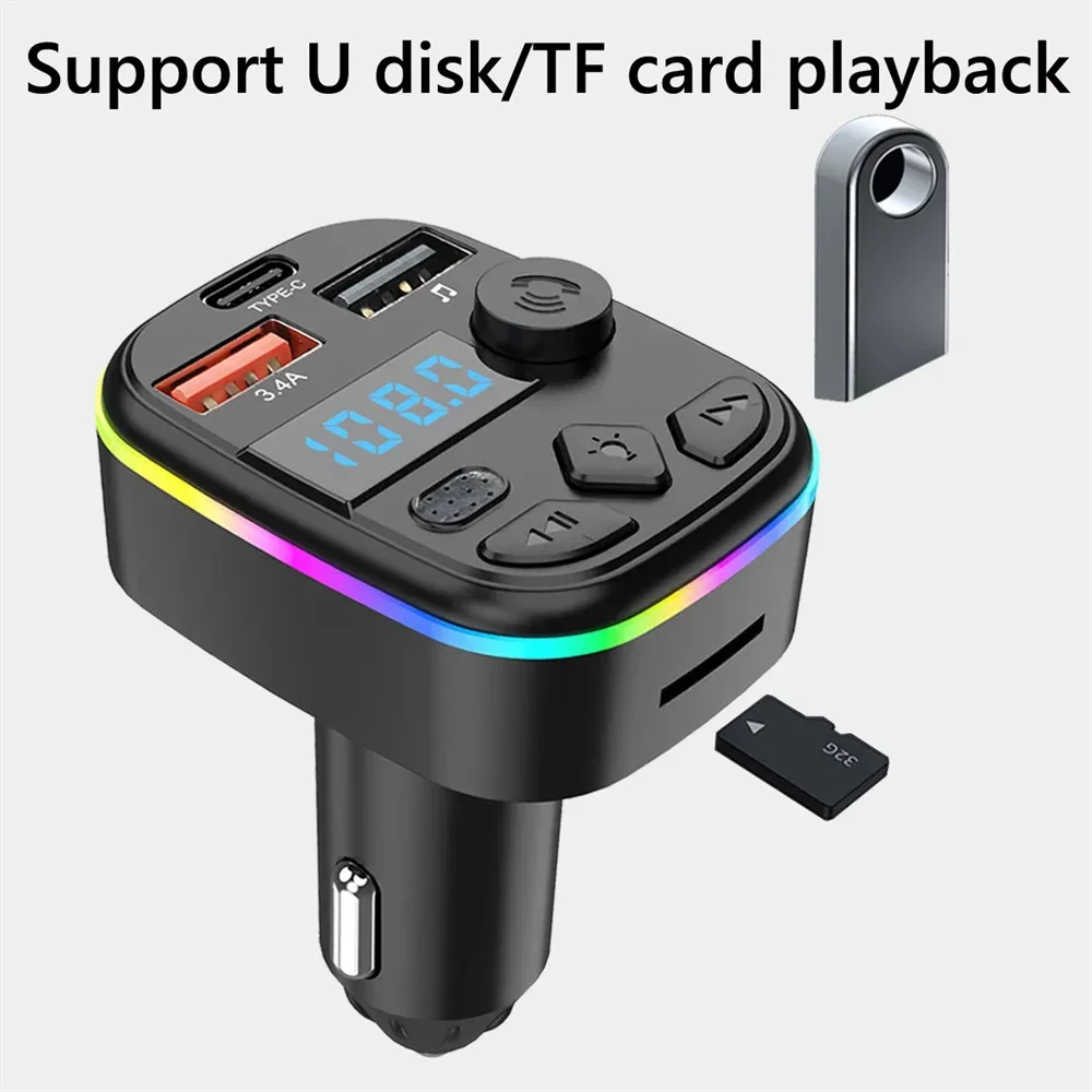 Support de chargeur de téléphone de voiture, carte TF, disque U, lecteur MP3 mains libres, Radio, transmetteur FM, lecteur MP3, adaptateur Compatible Bluetooth