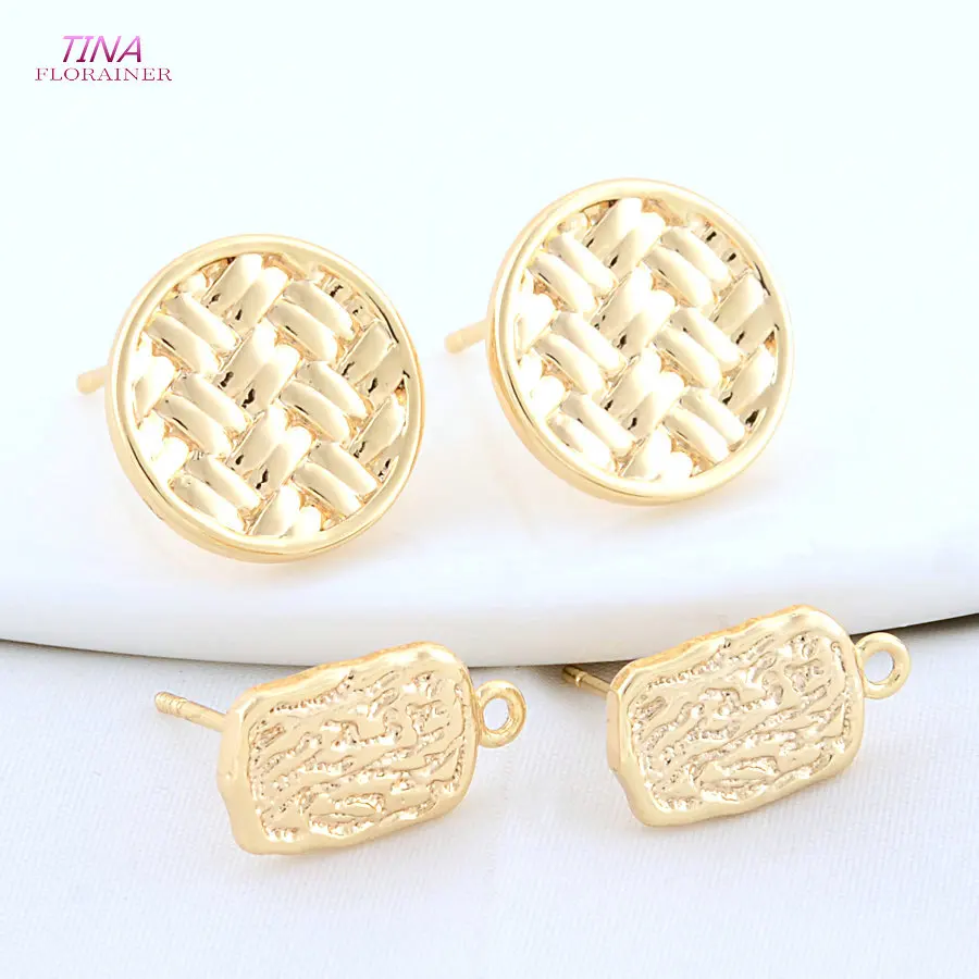 6PCS 14,5 MM 18K Gold Farbe Überzogene Messing Runde Quadratische Stud Ohrringe Hohe Qualität Diy DIY Schmuck Finden zubehör Image