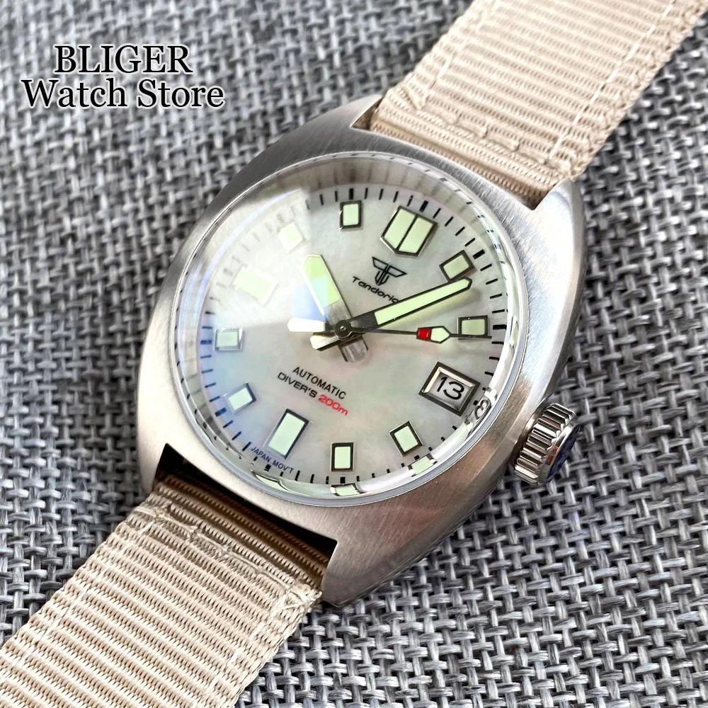 Tandorio 20Bar wasserdichte NH35AA PT5000 Shell Zifferblatt Schwimmen Herrenuhr 36mm AR gewölbtes Saphirglas Lume Schraubkrone Schwarz Weiß Image