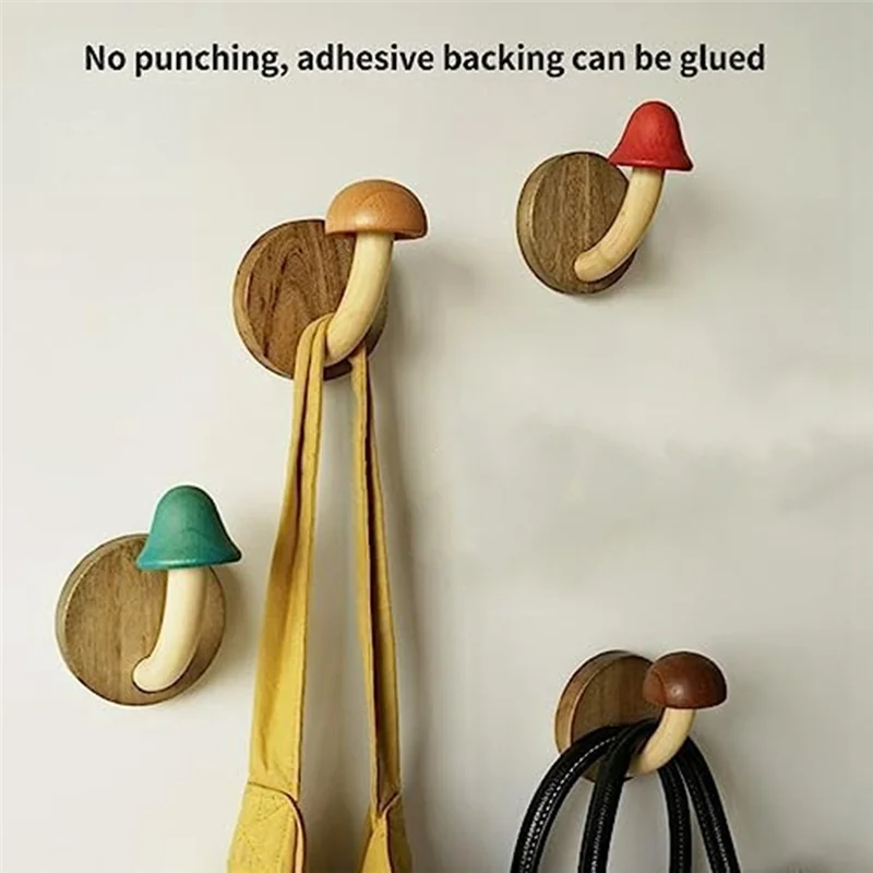 BOFO 4-teiliger lustiger Pilz-Kleiderhaken aus Holz für Küche, Badezimmer, Garderobe, Türhaken aus Holz