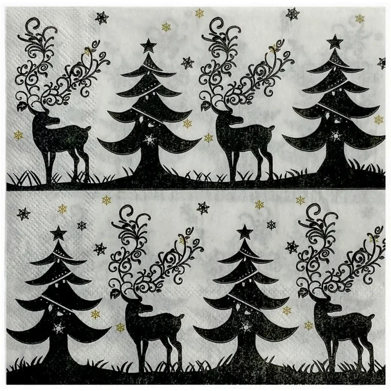 20 stücke 33 cm 2 Schicht Schwarz und Weiß Weihnachten Baum Gedruckt Servietten Party Tisch Papier Dekorative Malerei Papier DIY decoupage Papier Image