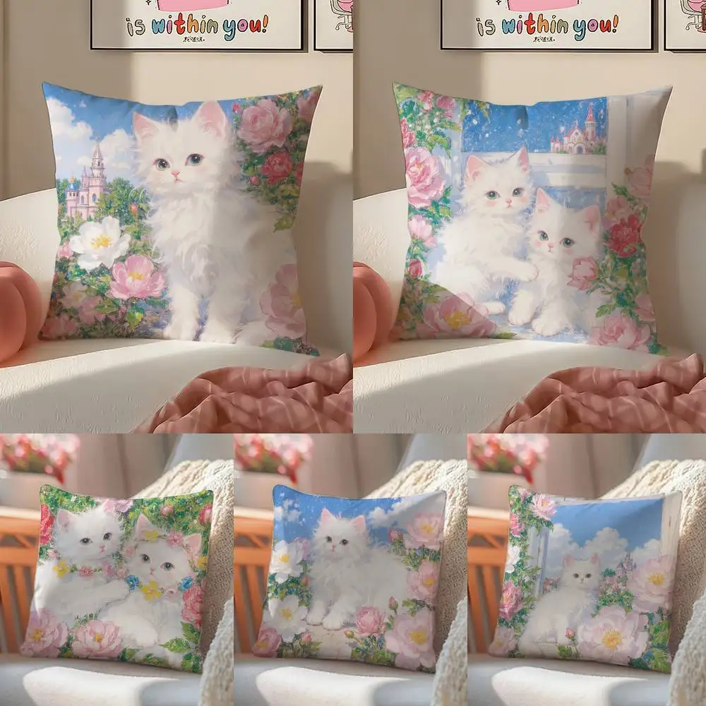 Kissenbezug im Ölgemälde-Stil für Kätzchen, Anti-Dustmite-Kissenbezug, unsichtbarer Reißverschluss, seidiger Sofakissenbezug Image