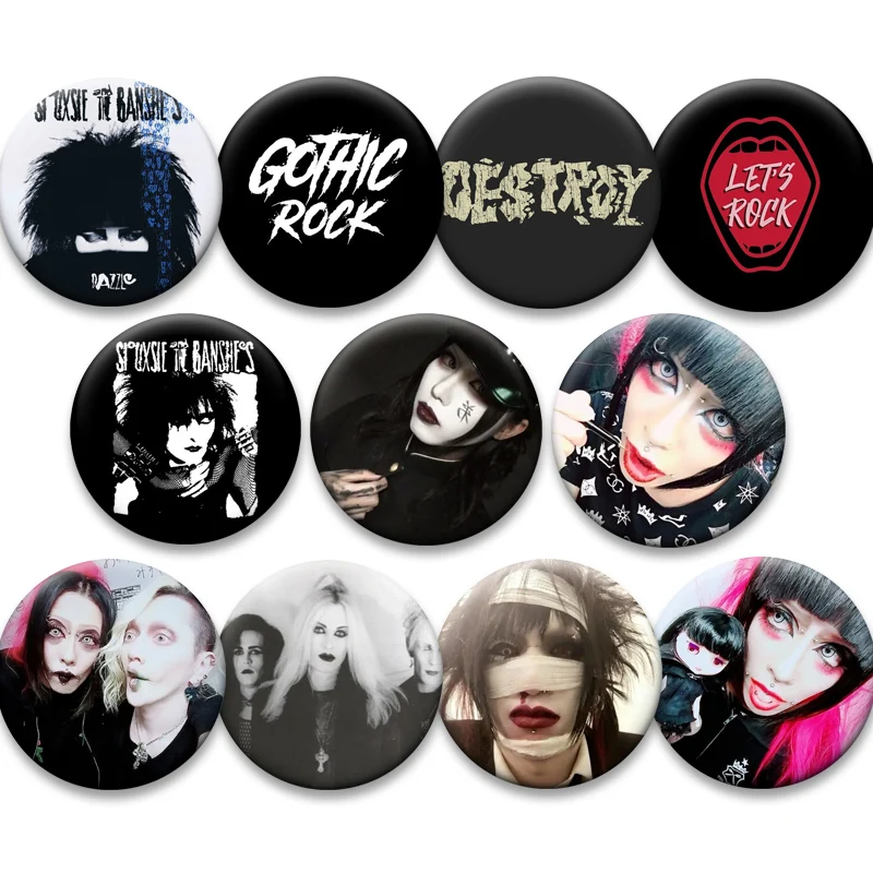 Gothic Rock Runde Weißblech Pins Siouxsie und Die Banshees Broschen Punk Rock Scyther Musik Abzeichen Rucksack Zubehör Schmuck