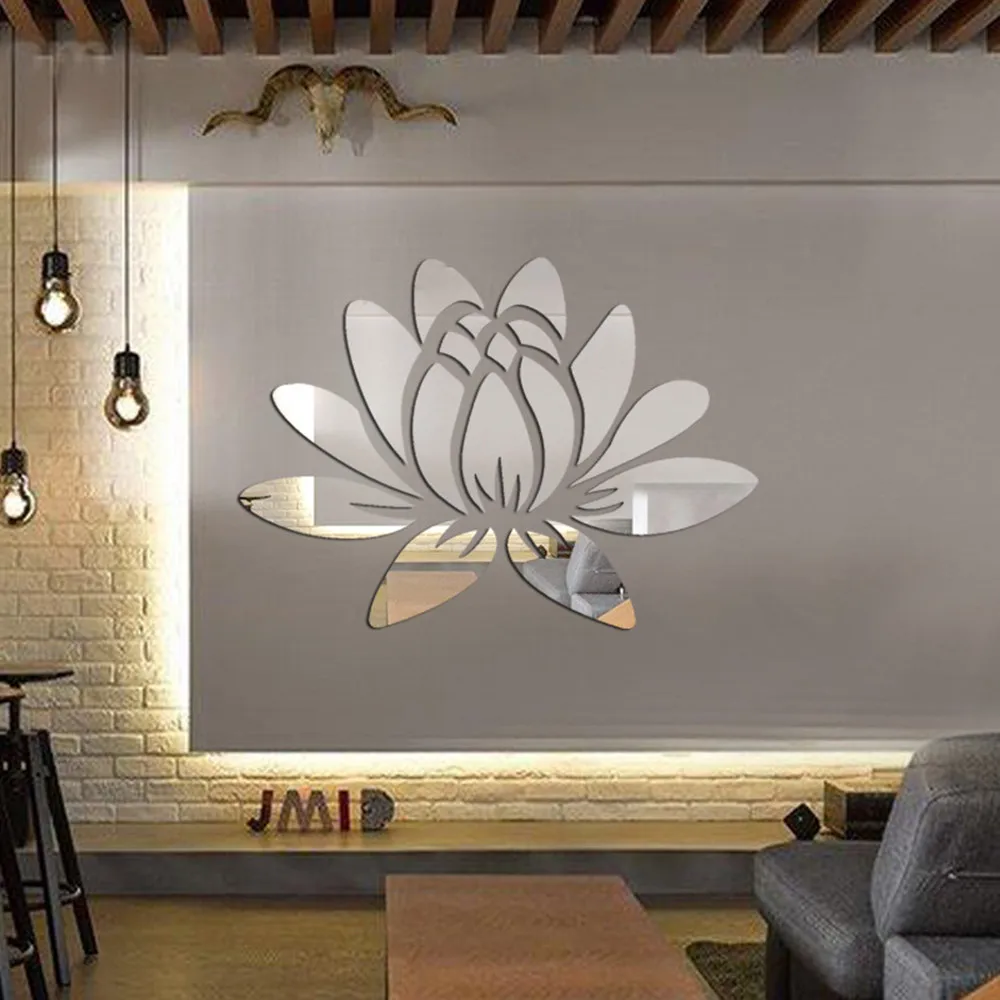 3D DIY Lotusblume Spiegel Wandaufkleber Acryl Kunst Wandtattoo abnehmbar für Wohnzimmer Schlafzimmer Dekor