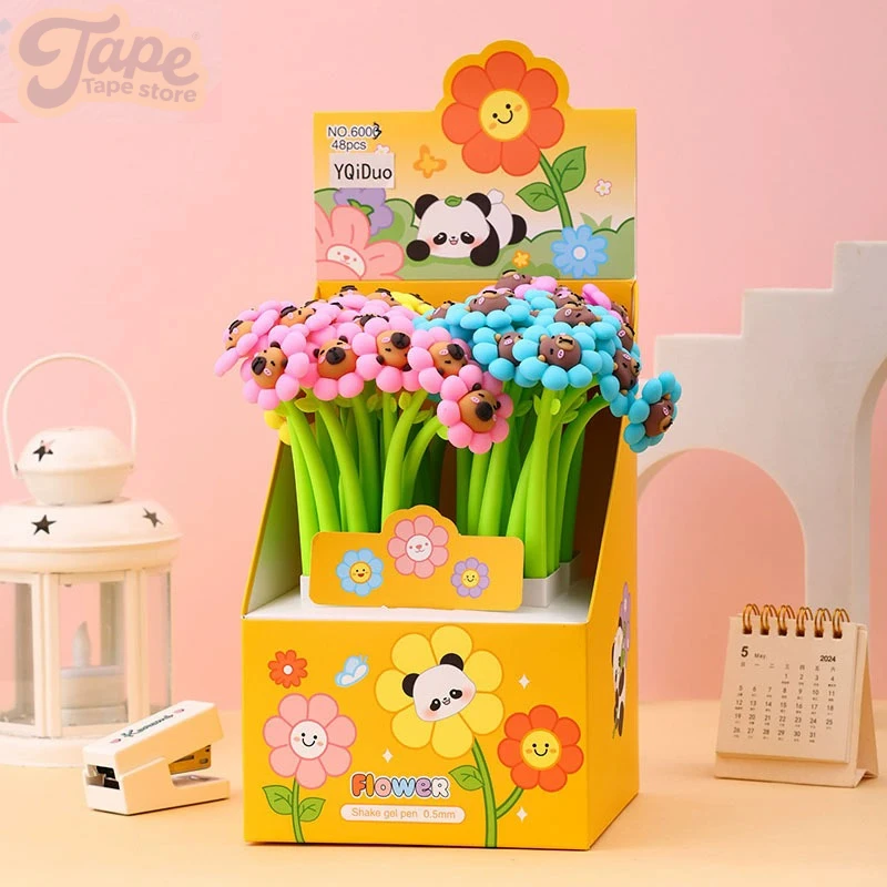 Kawaii Capybara-Stifte! Niedliche, löschbare Sonnenblumen-Gelstifte, lustiger Geschenk für Büro und Schule, Schulbedarf, Journaling, Schreibwaren Image