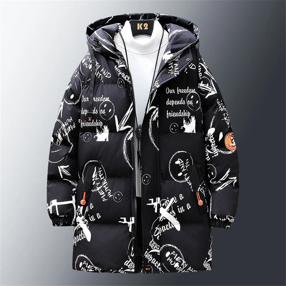 DIANRUO Winter Lange Parkas Männer Dicke Cargo Jacke Mantel Plus Größe 8XL Mode Hip Hop Graffiti Mit Kapuze Parkas Mohamedто