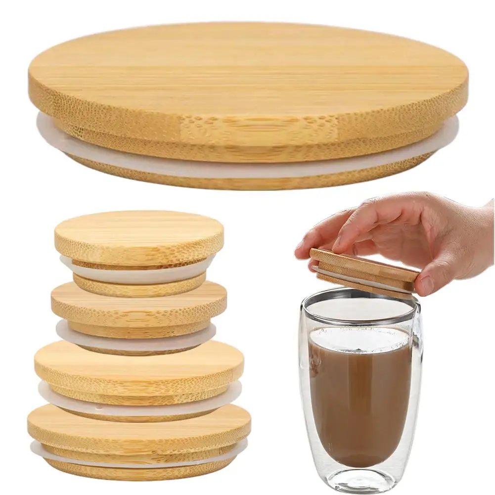 52/62/72/80/90/100 mm runder Holz-Einmachglas-Deckel, Flasche, Einmaufbewahrung, Silikon-Dichtungskappe, Holz, breite Öffnung, wiederverwendbarer Glasdeckel