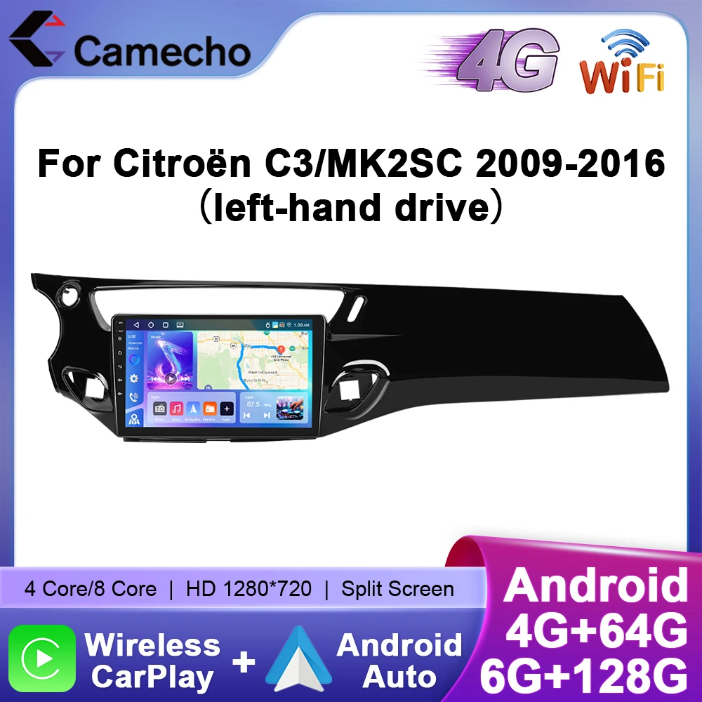 Camecho 6 + 128G Wireless CarPlay Android Auto Auto Radio für Citroën C3 MK2SC 2009 2010-2016 GPS Stereo 4G WIFI Multimedia Player Image
