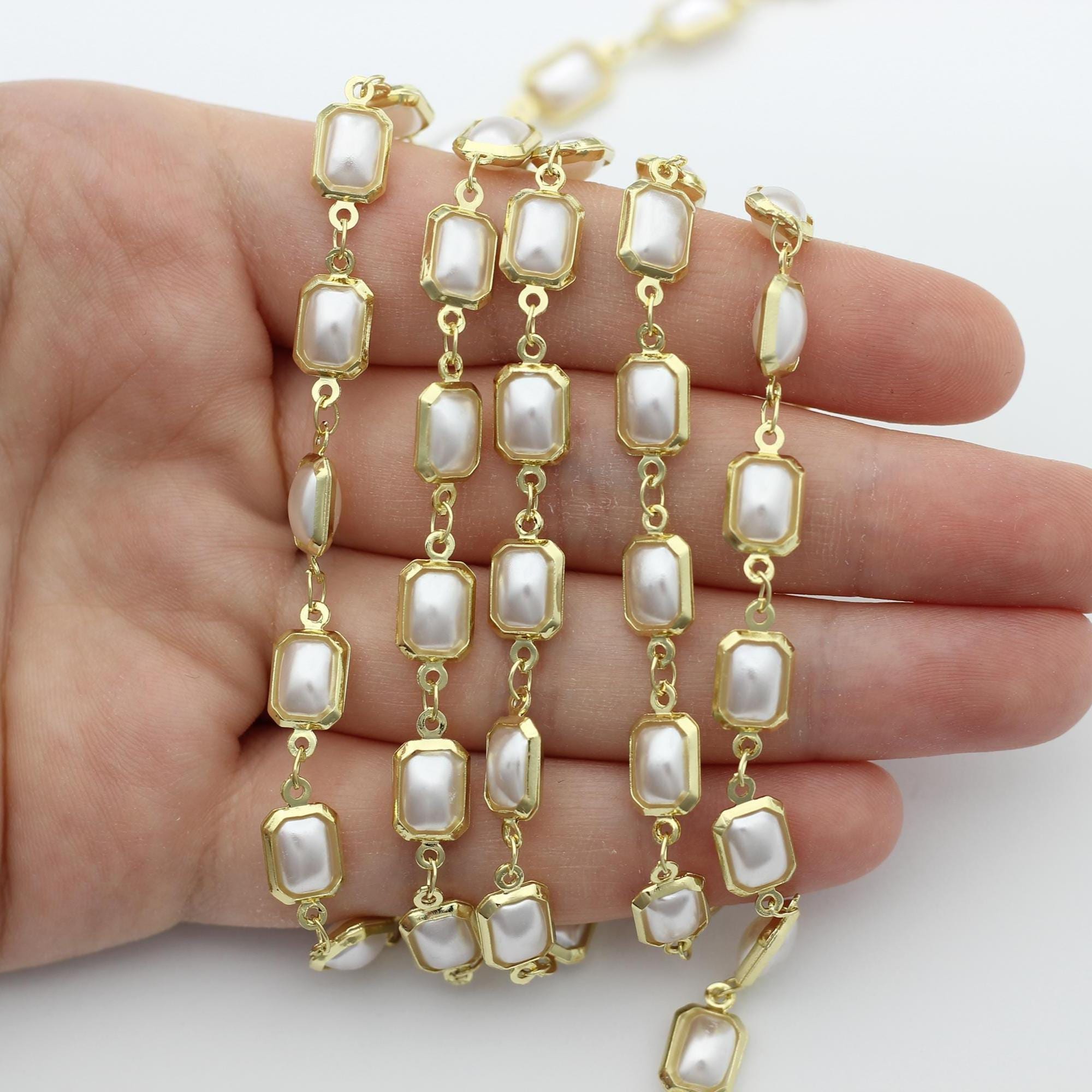 Catena del rosario in perle naturali, catena del rosario con perline d'acqua dolce, collana di perle placcate in oro 24 carati, catena a piede, creazi