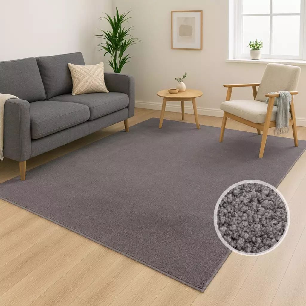 Teppich CARPET CITY "CALMA 200", grau, B:80cm H:14mm L:140cm, Obermaterial: 100% Polyester, Teppiche, Kurzflor, Waschbar, Anti-Rutsch, ideal für Wohnzimmer, Schlafzimmer Image