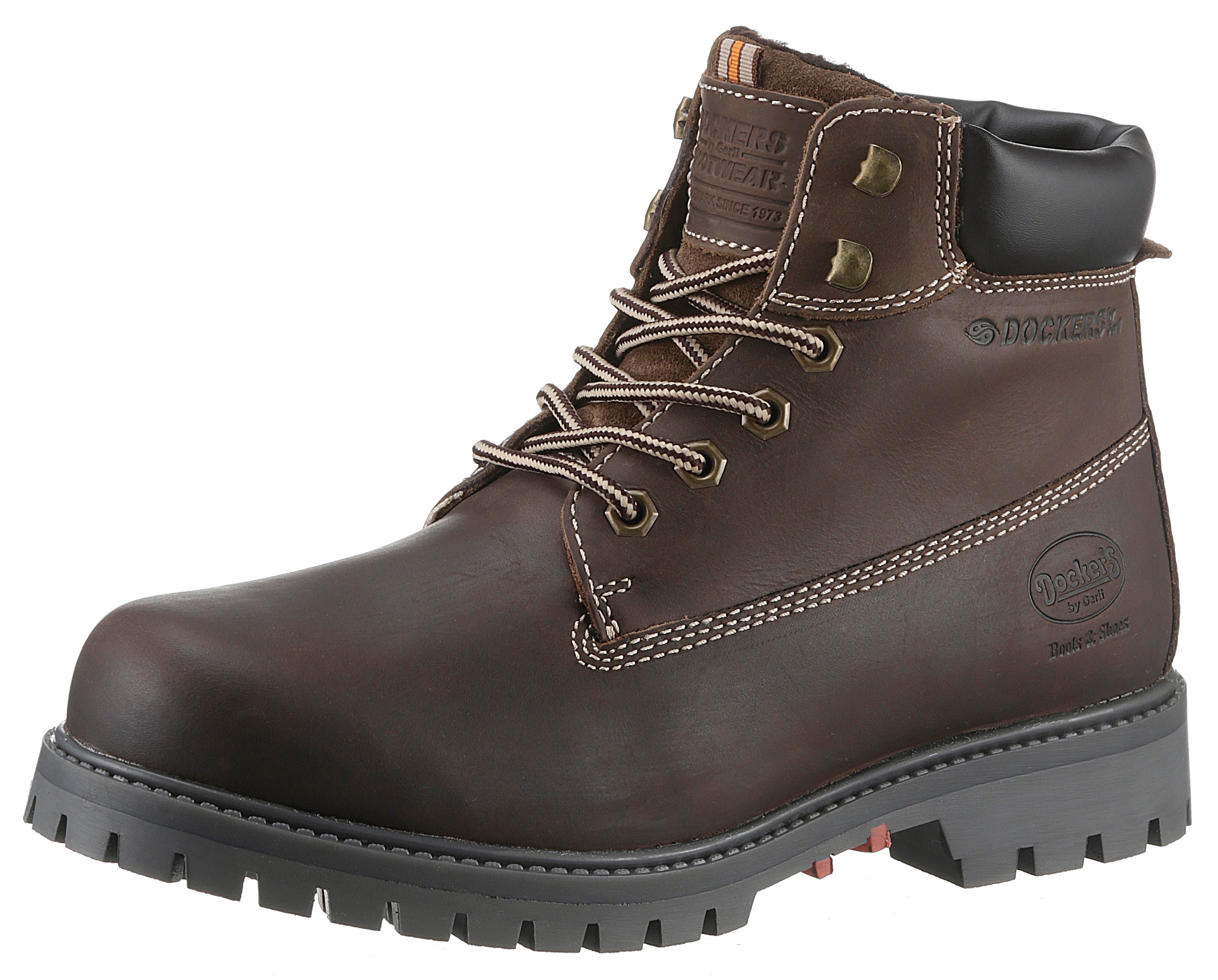 Winterboots DOCKERS BY GERLI, Herren, Gr. 40, braun, Leder, Schuhe, Workerboots, Schnürstiefel mit Blockabsatz