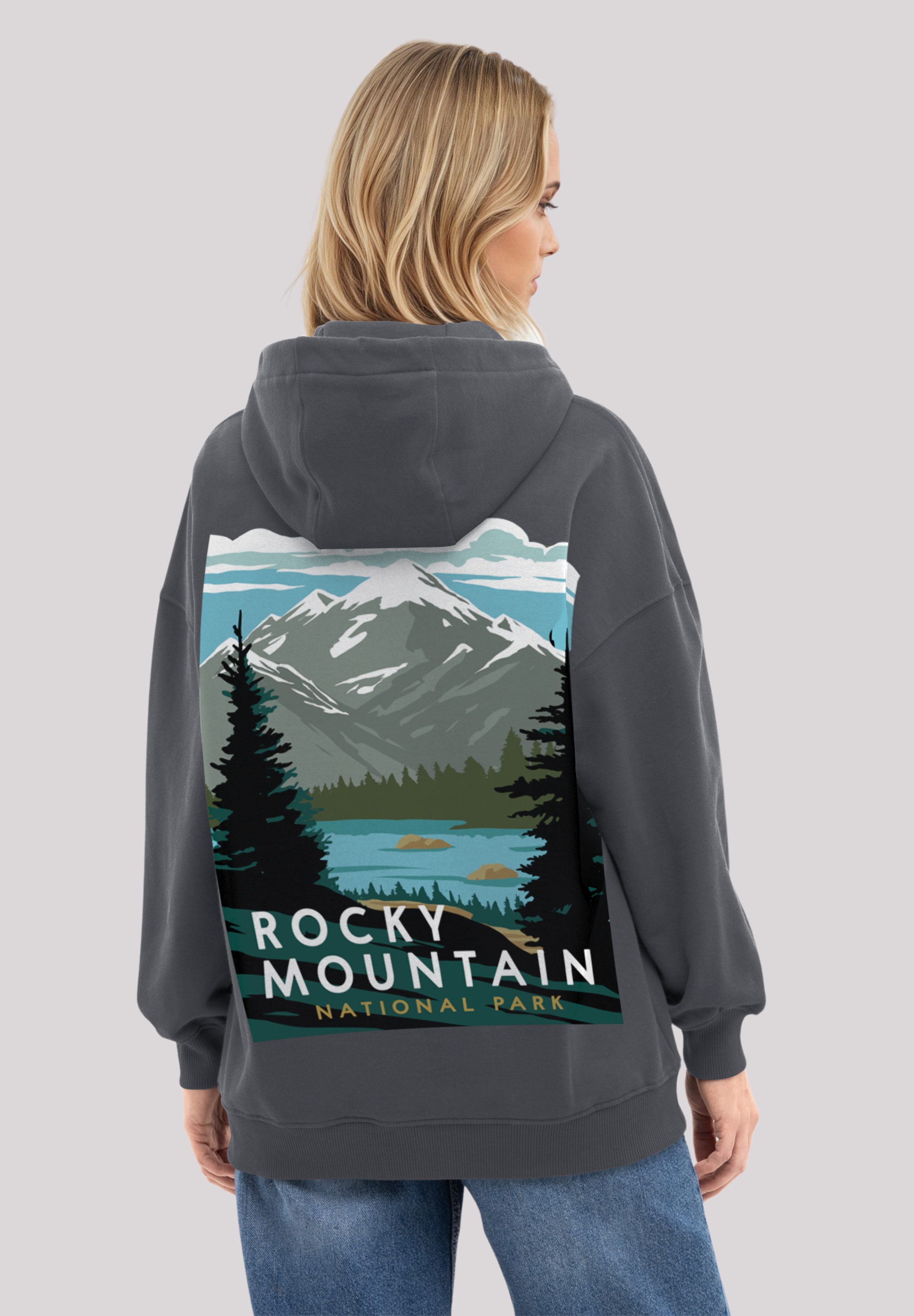 Kapuzenpullover F4NT4STIC "US National Parks Rocky Mountain National Park", Damen, Gr. XS, off schwarz, Obermaterial: 80% Baumwolle, 20% Polyester, oversize, Pullover Kapuzenpullover, Premium Qualität