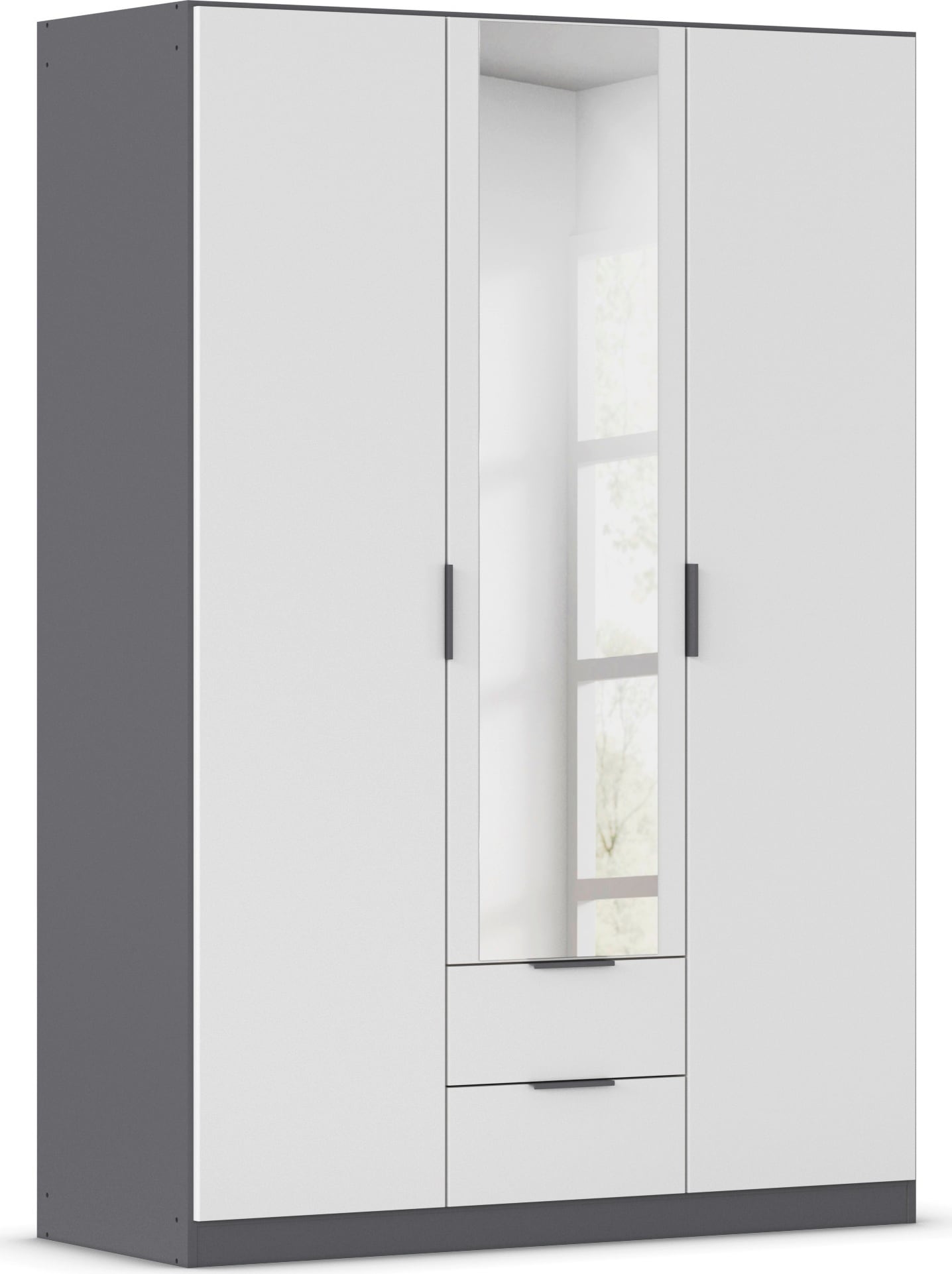 Kleiderschrank RAUCH "Drehtürenschrank Schrank Garderobe Ankleide Schlafzimmer LAGOA", graumetallic, alpinweiß, B:136cm H:197cm T:54cm, Holzwerkstoff, Schränke, geräumige Schubladen, 3 Breiten, optional mit Aufsatz MADE IN GERMANY Image