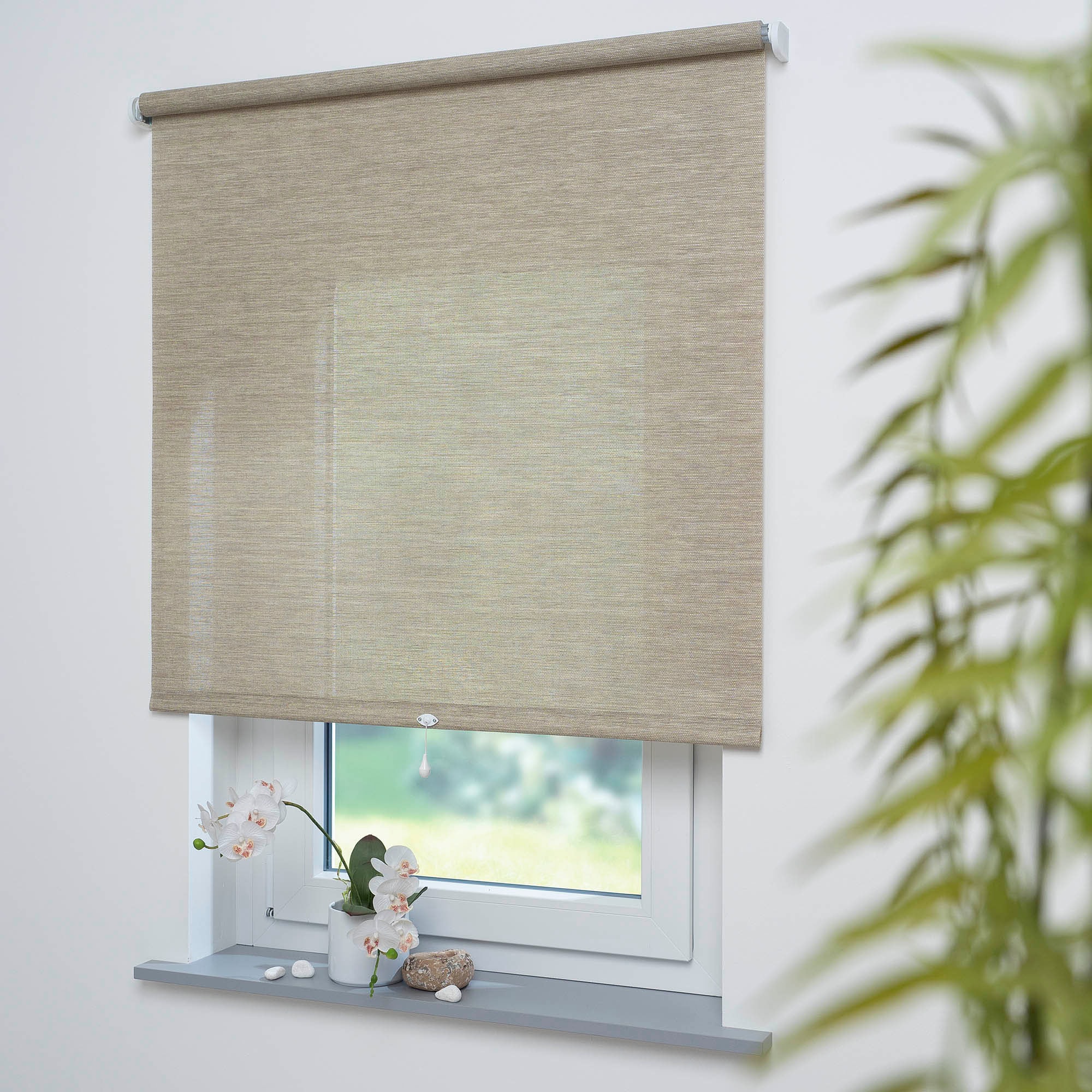 Springrollo LIEDECO "Springrollo, mit Dekor, lichtdurchlässig, Struktur natur sand" Gr. 10, beige (naturfarben), B:192cm H:180cm, Kunststoff, Metall, Polyester, Rollos, Dekorrollo Hergestellt in Deutschland Image