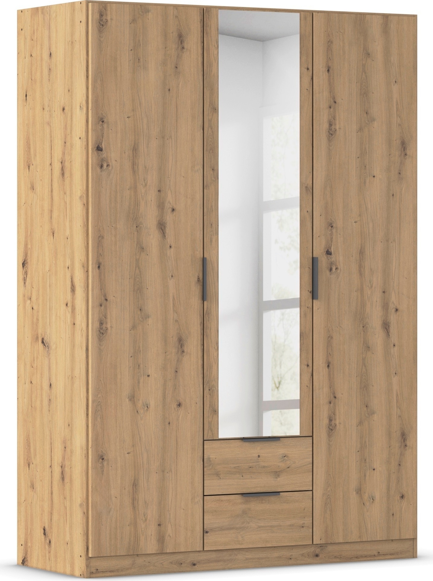 Kleiderschrank RAUCH "Drehtürenschrank Schrank Garderobe Ankleide Schlafzimmer LAGOA", eiche artisan, B:136cm H:197cm T:54cm, Holzwerkstoff, Schränke, geräumige Schubladen, 3 Breiten, optional mit Aufsatz MADE IN GERMANY Image