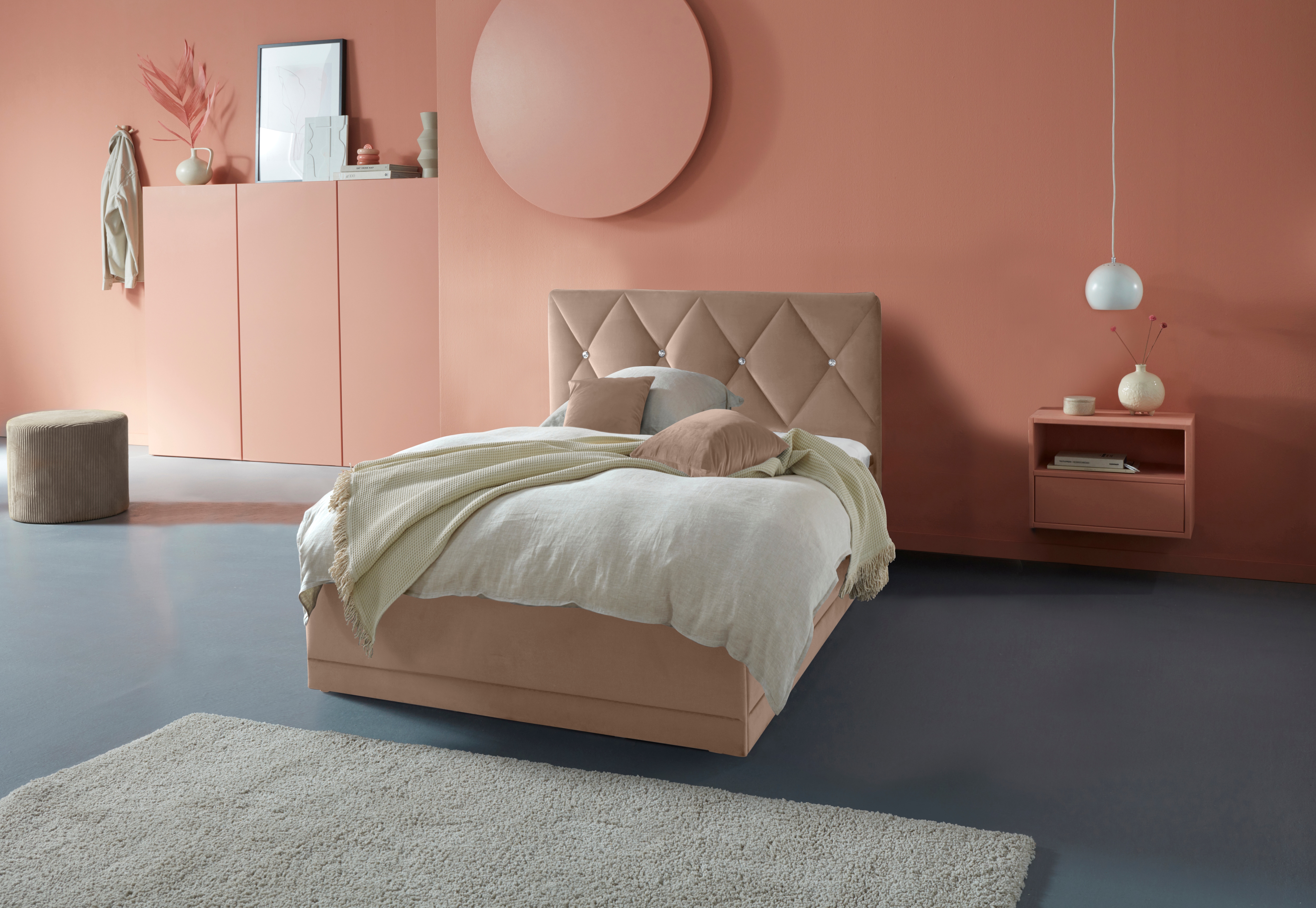 Polsterbett "Adamas", beige, L:210cm, Bezug: 100% Polyester, Polsterung: Polsterwatte, Material Gestell: gepolsterter Holzwerkstoff, WESTFALIA SCHLAFKOMFORT, Betten, auch mit Bettkasten, Knopfheftung mit Strasssteinen Image