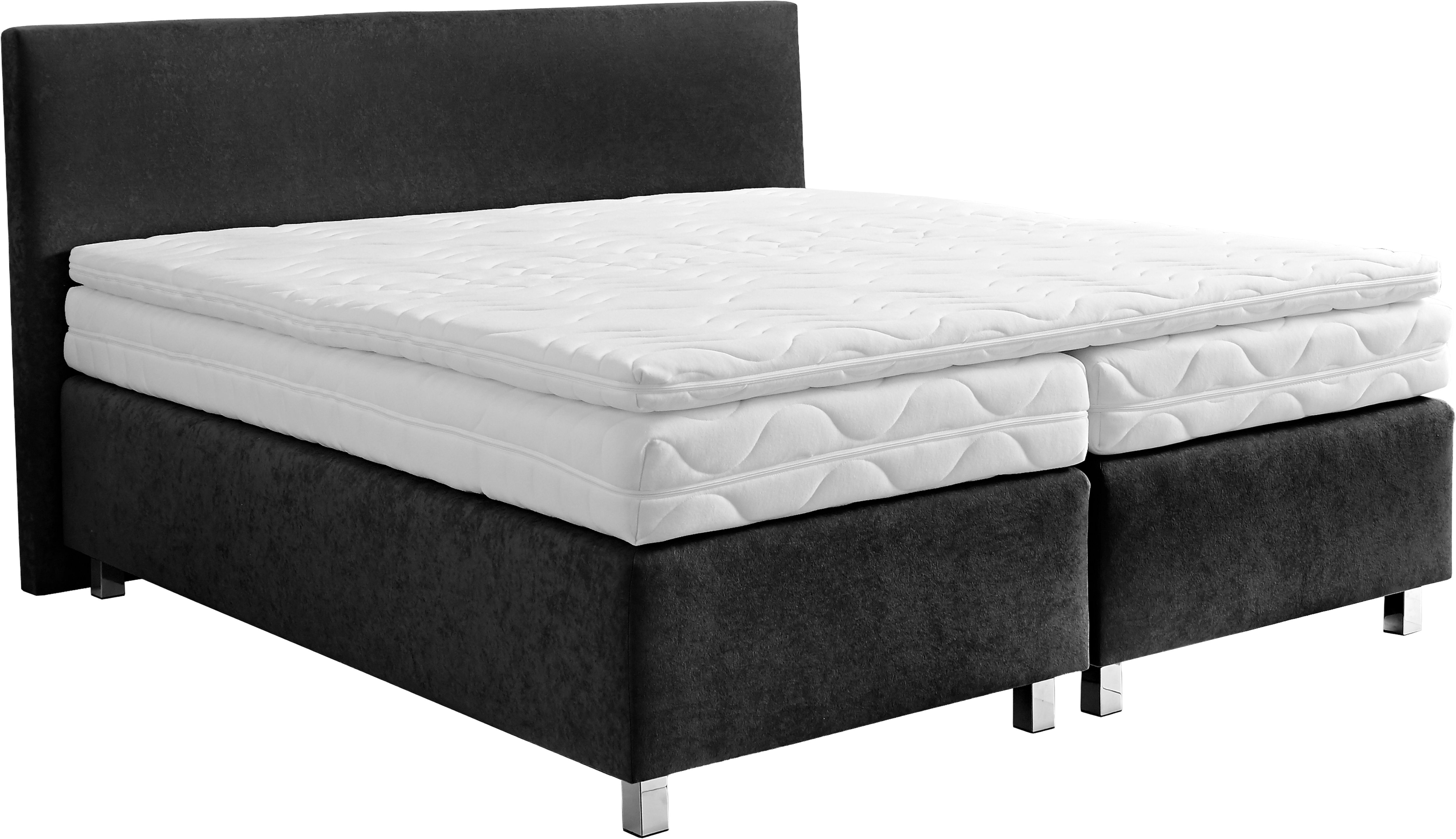 Boxspringbett, schwarz, B:175cm L:210cm, WESTFALIA SCHLAFKOMFORT, Komplettbetten, Verchromte Metallfüße, die die Kopfteilform aufgreifen Image