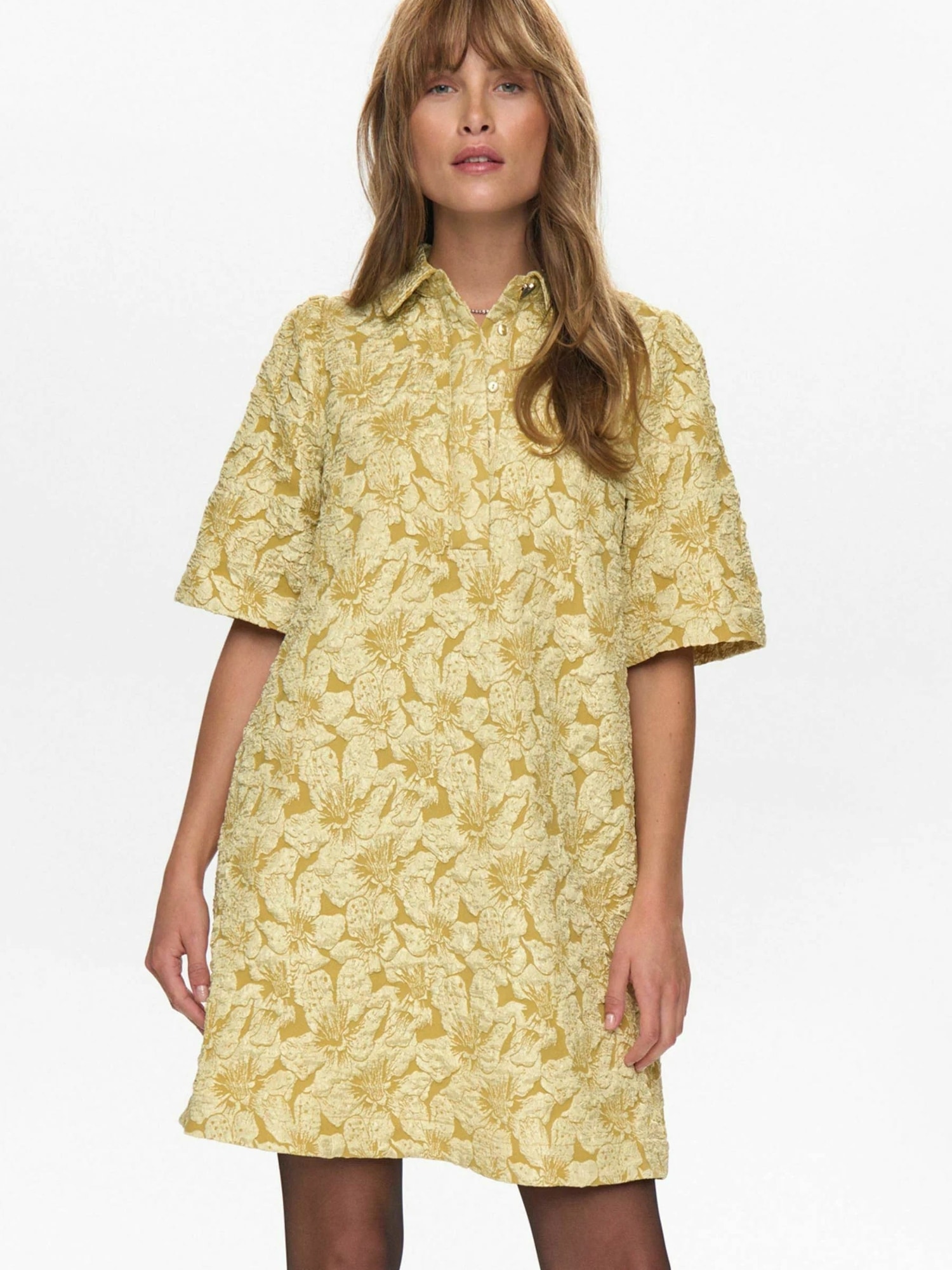 Jerseykleid NÜMPH "Nümph Dress NUVIDA", Damen, Gr. 40, gold flake, Obermaterial: 100% Polyester, Kleider Image