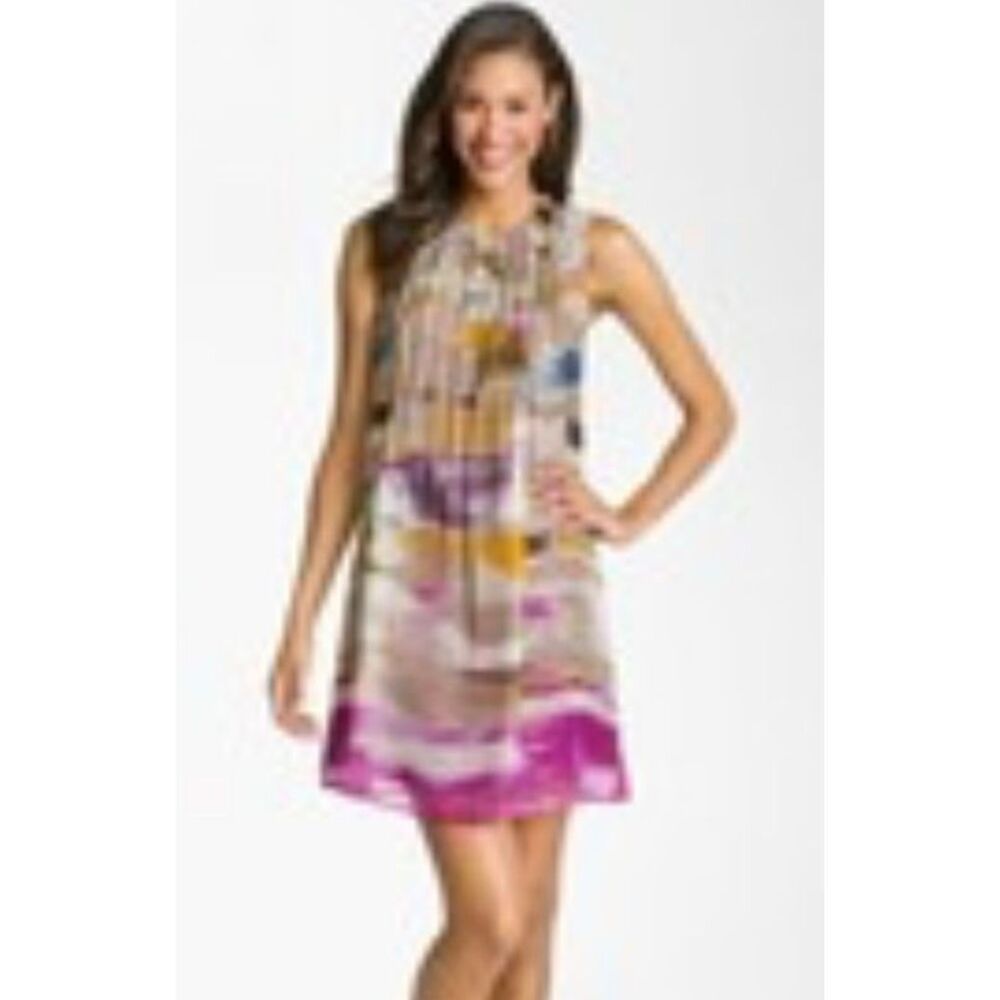 Columbia Dresses | Calvin Klein Womans Dress Abstruct Watercolor Silk Size M | Color: Purple | Size: M