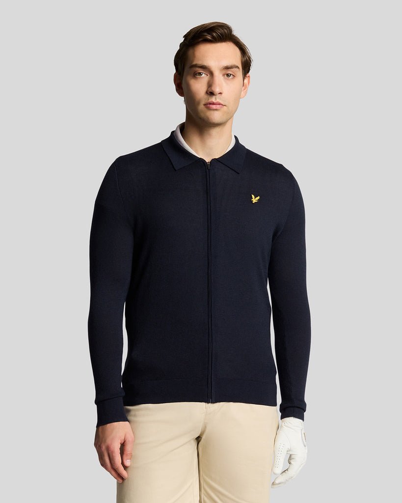 Lyle & Scott Golf Leichte Strickjacke mit Kragen – Marineblau Image