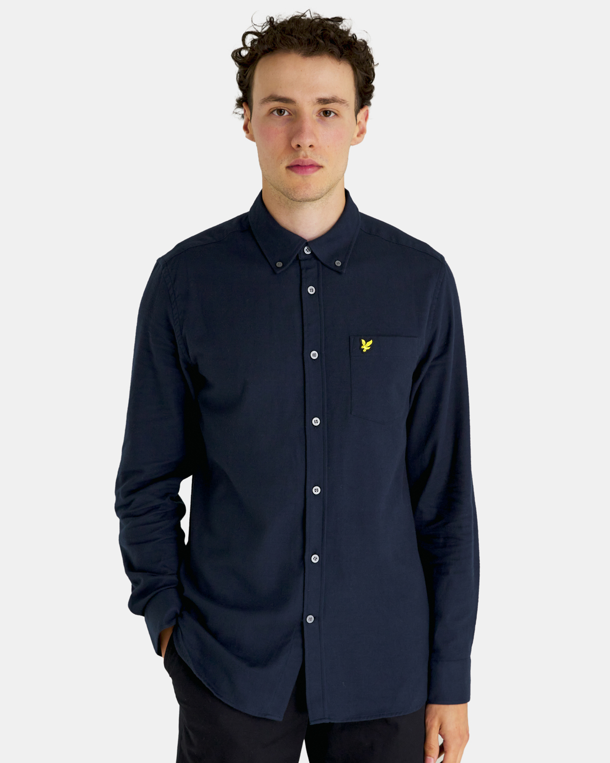 Lyle & Scott Chemise en flanelle unie en bleu marine Image