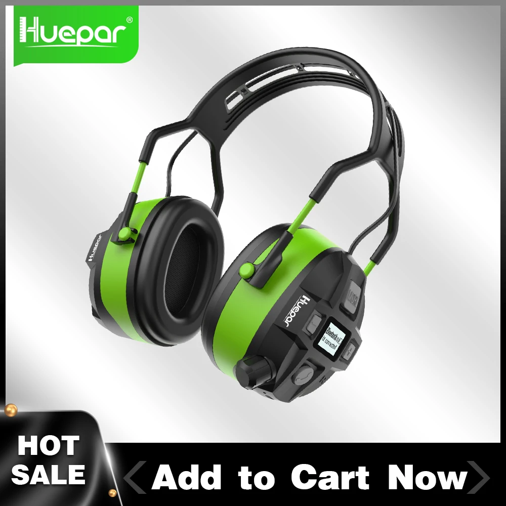 Huepar Gehörschutz Geräusch reduzierung Sicherheit Bluetooth Noise Cancel ling Ohren schützer zum Mähen, Schnee treiben, Bohren, Schießen Image