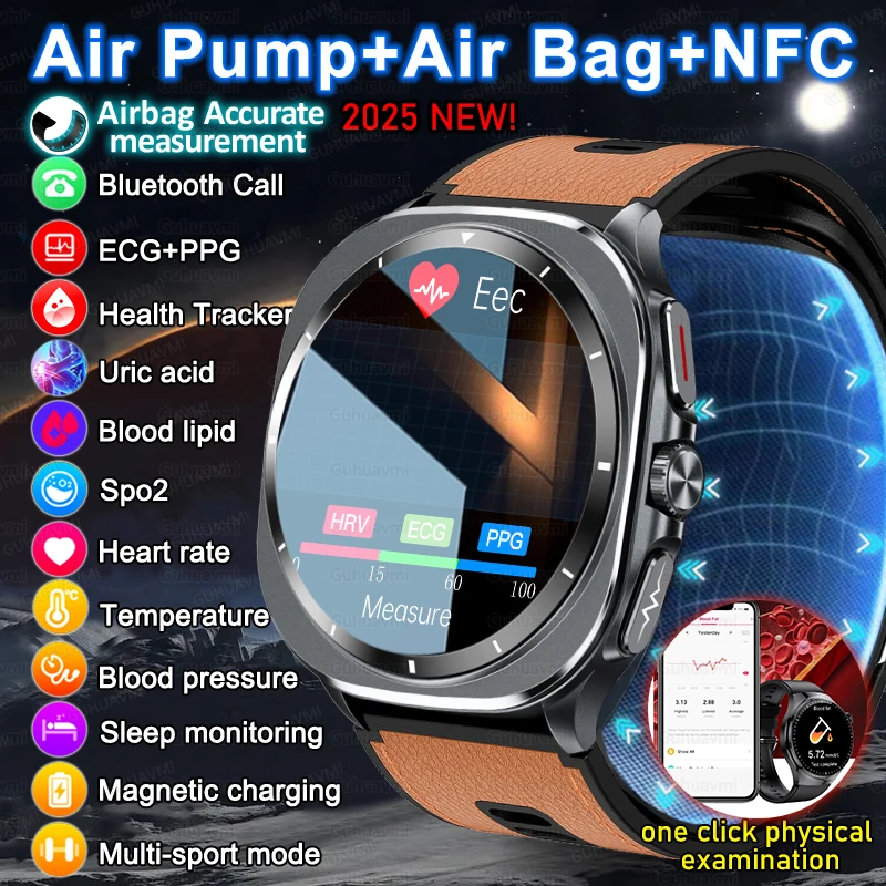 Airbag-Messung Smart Watch Männer EKG Luftpumpe Blutdruck Blutsauerstoff BT Anruf NFC SmartWatch für Mann Android iOS Upgrade Image