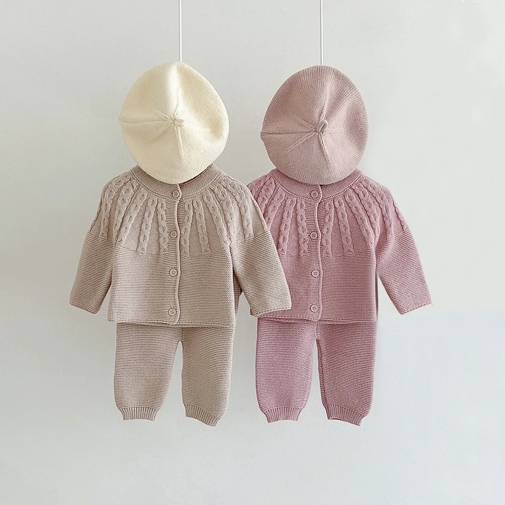 2Pcs Baby Mädchen Pullover Outfit Herbst Gestrickte Langarm Top + Hose Kleinkind Jungen Kleidung Sets Image