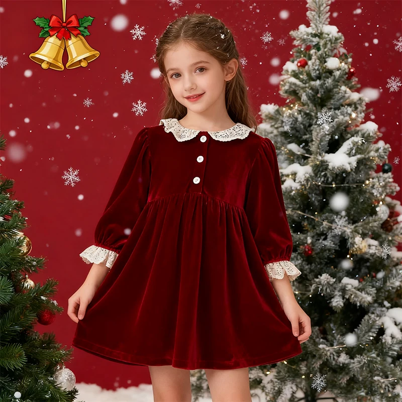 Weihnachten Party 1-6Yrs Kleid Kind Baby Mädchen Spitze Kragen Rot Neue Jahr Prinzessin Kleid Kinder Baby Mädchen Kleid Kinder Kleidung kleid Image