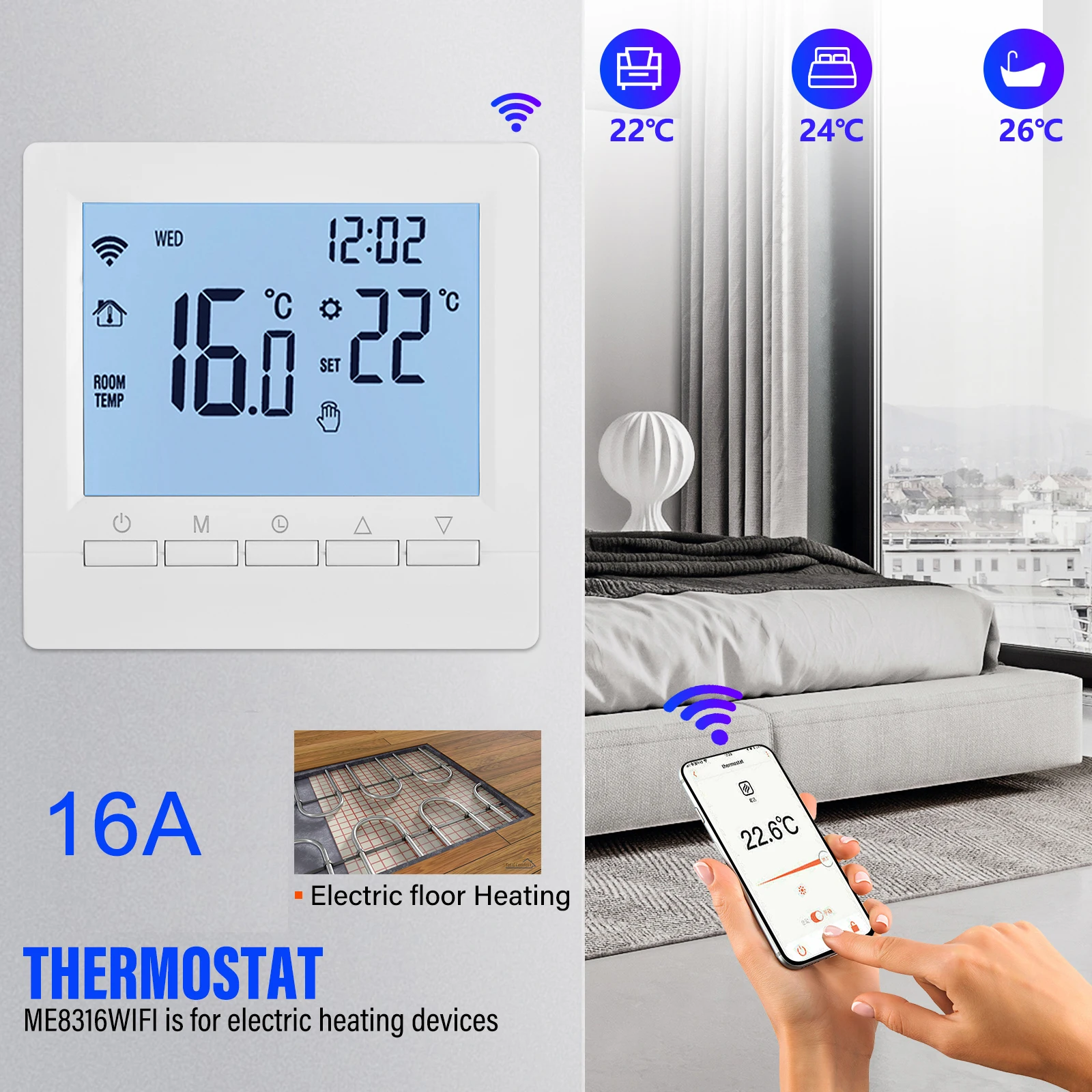 CONENTOOL Tuya Smart Thermostat WiFi Elektro-/Wasser-/Gaskessel Warme Fußbodenheizung Temperaturregler Alexa Google App Contro Image