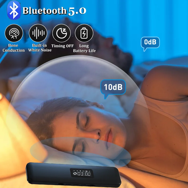 Altoparlante Bluetooth 5.0 Wireless Hifi Stereo Air Bone Conduction Pillow LED schermo digitale portatile Type-c Sleep Aid Soundbar Box