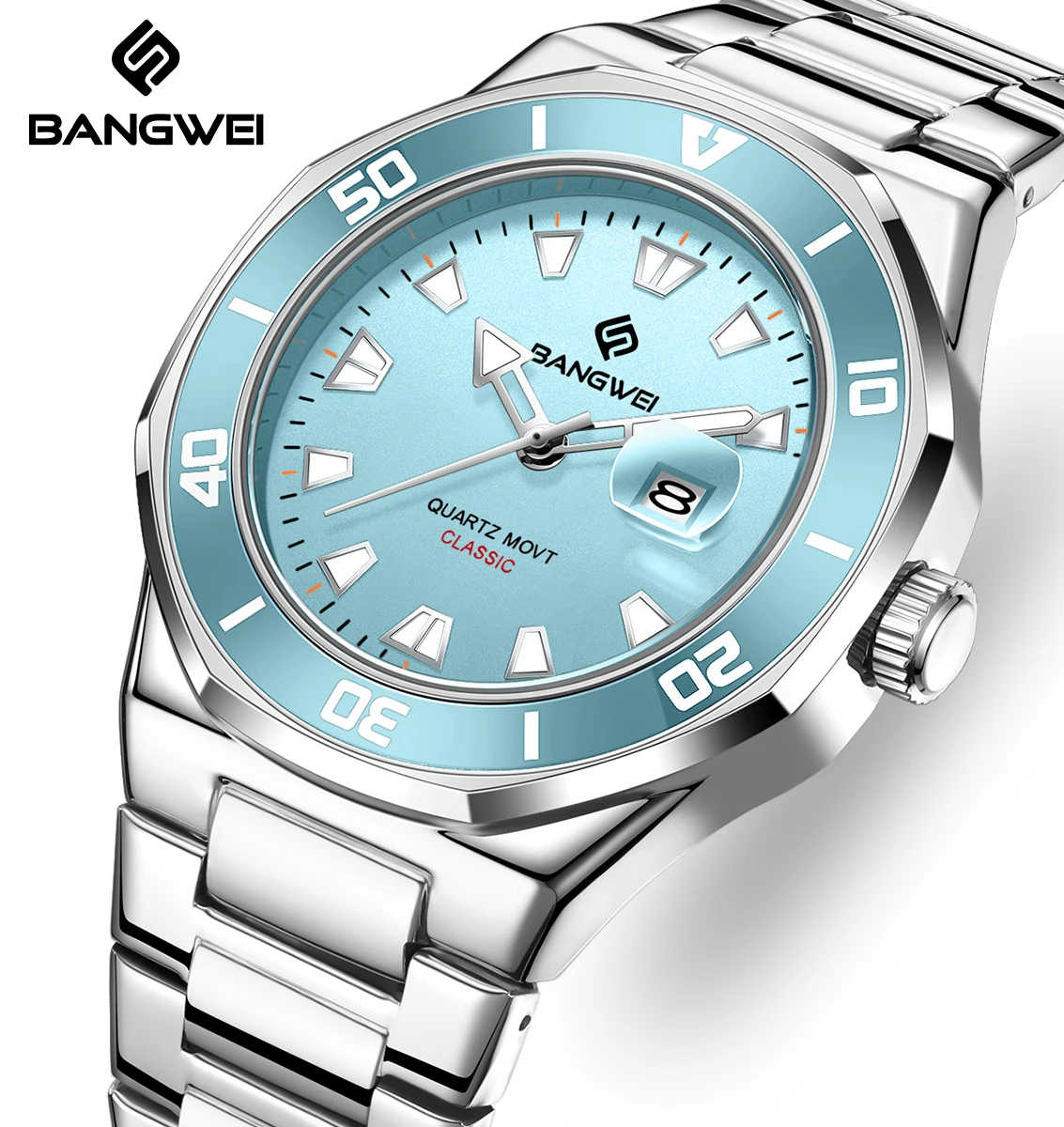 BANGWEI Herrenuhr Business Luxus Wasserdicht Edelstahl Leuchtende Mode Quarz Sportuhren für Männer Herrenarmbanduhr + BOX Image