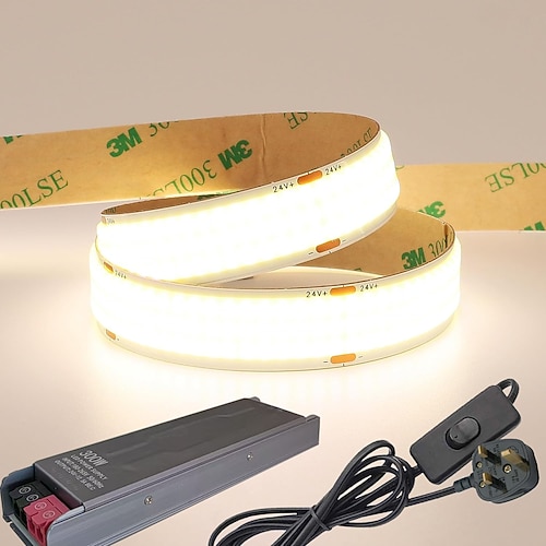 Striscia LED COB da 24 V, 15 mm, 24 W, 960 LED/m, 30 mm, 40 W, 1600 LED/m, larghezza 8,2-16,4 piedi, alta luminosità, CRI 90, grande superficie luminosa, IP20, non impermeabile, luci a nastro LED per