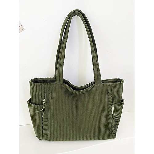 borsa tote in velluto a coste da donna, borsa a tracolla vintage casual di grande capacità, borsa leggera da viaggio e da lavoro per donna