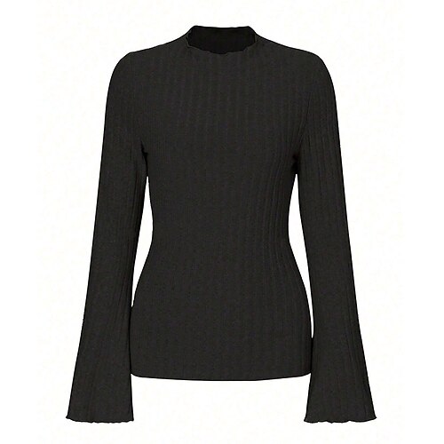 Per donna Top da salotto Camicia lavorata a maglia Di tendenza Manica a campana Gli sport Tinta unica Top Per Da serata Sportivo Vacanze Taglia piccola Abbigliamento sportivo