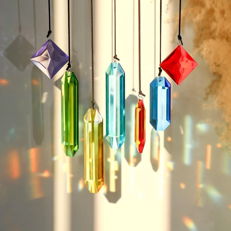 Crystal Prisms Sun Catchers, 7PCS Suncatcher Hanging Kit Rainbow Maker Pendant Ornaments for Indoor Window Outdoor Garden Decor