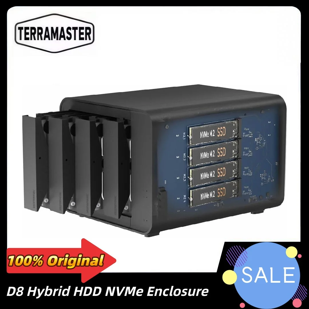 TERRAMASTER D8 Hybrid HDD NVMe Enclosure USB 3.2 Gen 2 10Gbps Type C 8Bay USB Storage (Diskless)