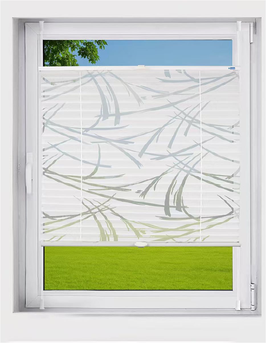Plissee K-HOME "Plissee Ausbrenner Streifen, Klemmfix, ohne Bohren, Lichtschutz", weiß, weiß, B:60cm H:210cm, Obermaterial: 100% Polyester, Plissees, Klemmfix-Plissee mit Ausbrenner Stoff Image