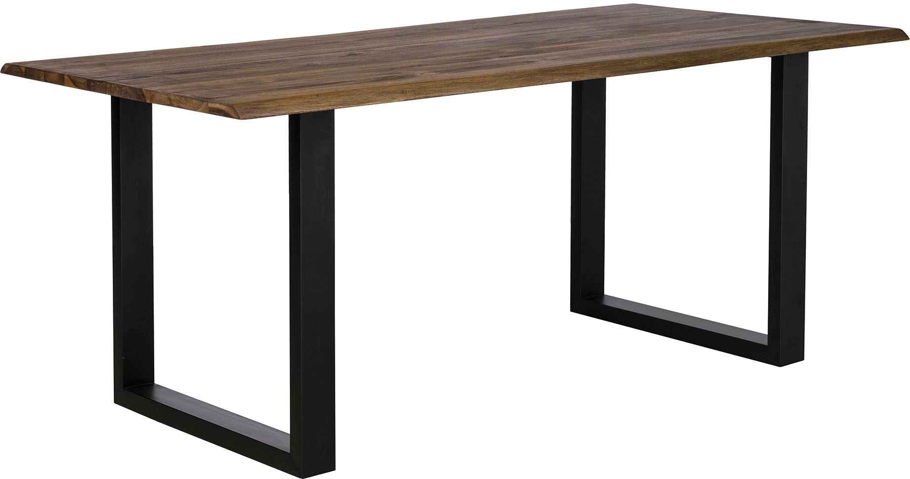 Esstisch SALESFEVER "Design Esstisch für stilvolles Ambiente", braun (nussbaum, schwarz, nussbaum), B:200cm H:75cm T:100cm, Akazie Massivholz, Metall, Tische, mit echter Baumkante