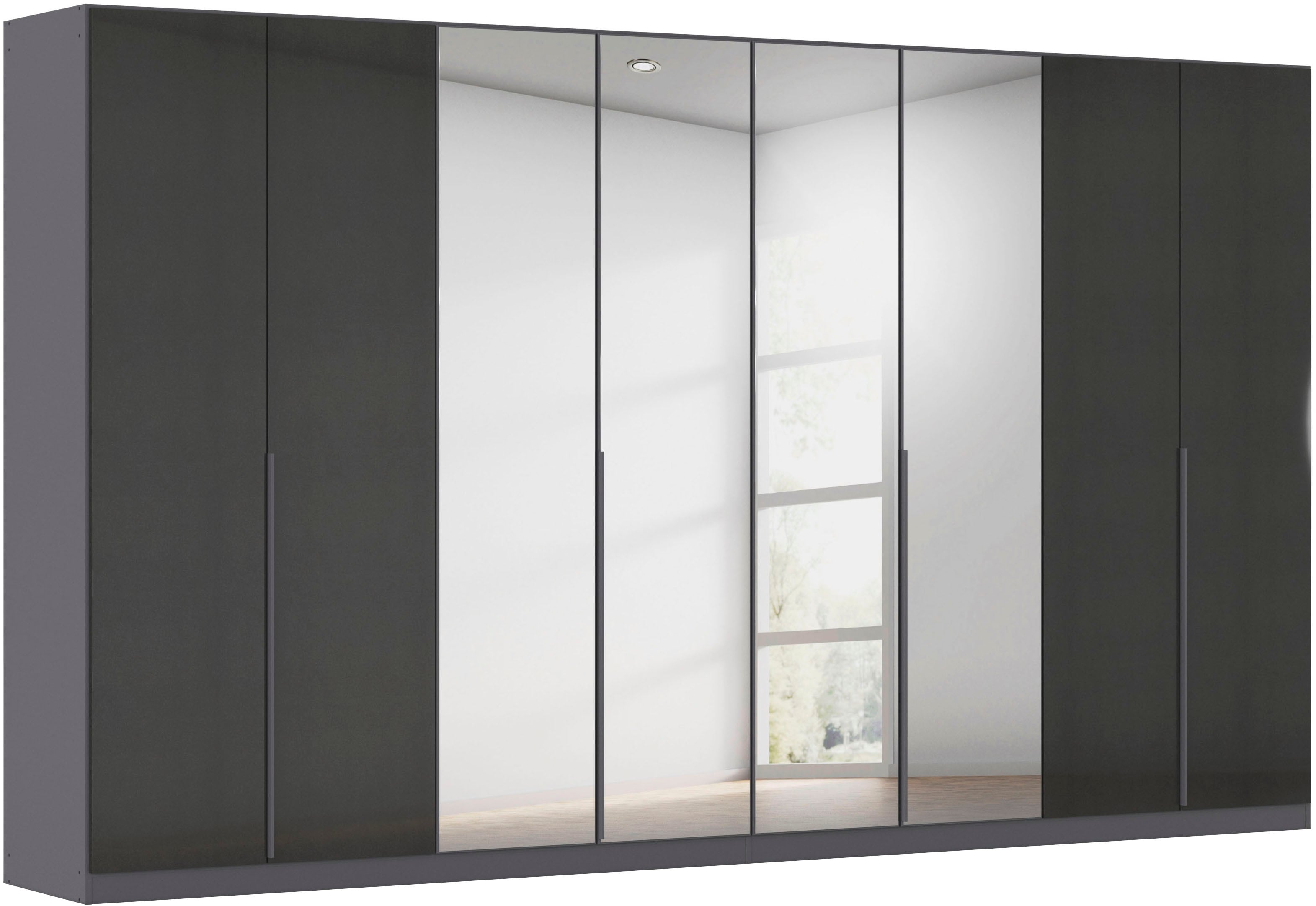 Drehtürenschrank RAUCH "Kleiderschrank Schrank Garderobe AGORDO mit Dekor- oder Hochglanzfront", graumetallic, effektgrau hochglanz, B:360cm H:210cm T:54cm, Holzwerkstoff, Schränke, durchdachte Innenausstattung, in 7 Breiten und 2 Höhen MADE IN... Image