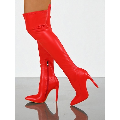 Braune Overknee-Stiefel aus Kunstleder für Damen – spitze Zehenpartie, High Heel, Stiletto-Stiefel bis zum Oberschenkel für Mode und Partys Abend Image