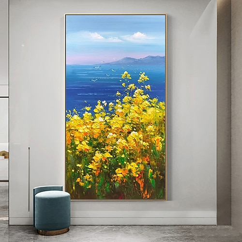 Mintura handgefertigte strukturierte Ölgemälde mit Blumenlandschaft auf Leinwand, Wandkunst, Dekoration, modernes abstraktes Bild für die Inneneinrichtung, gerolltes, rahmenloses, ungedehntes Gemälde Image