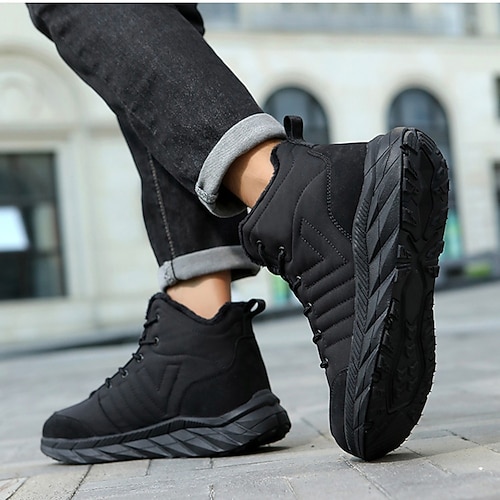 Herren rutschfeste warme Winter-Wanderstiefel mit Fellfutter, lässige Outdoor-Knöchel-Sneaker für kaltes Wetter Image