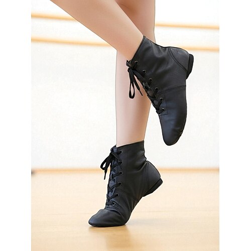 Goldene Jazztanzschuhe für Damen zum Schnüren, professionelle Lederstiefeletten mit weicher Sohle für Bühnenauftritte üben Image